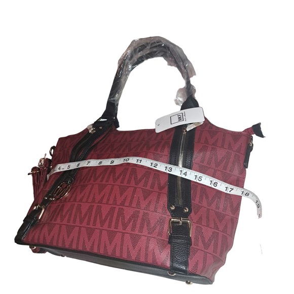 NWT- Gorgeous Rich DEEP RED & Black MKF LARGE Satchel Purse - Picture 4 of 7